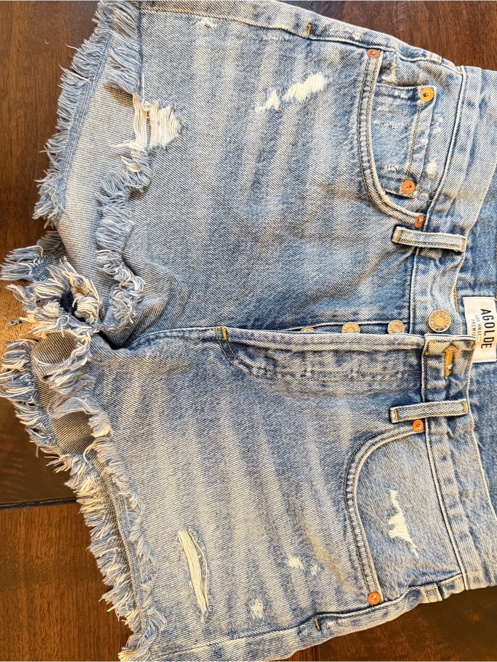Agolde Light Blue Distressed Denim Cutoff Shorts